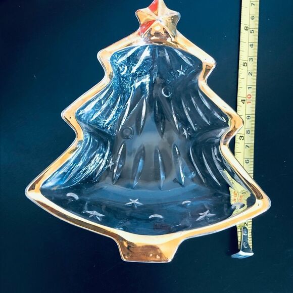 Vintage Crystal Glass Christmas Tree Holiday Candy Dish Bowl - Picture 3 of 4